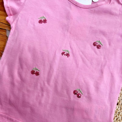 Conj. Blusa Cerejinhas de Paetê e Short - Rose e Verde